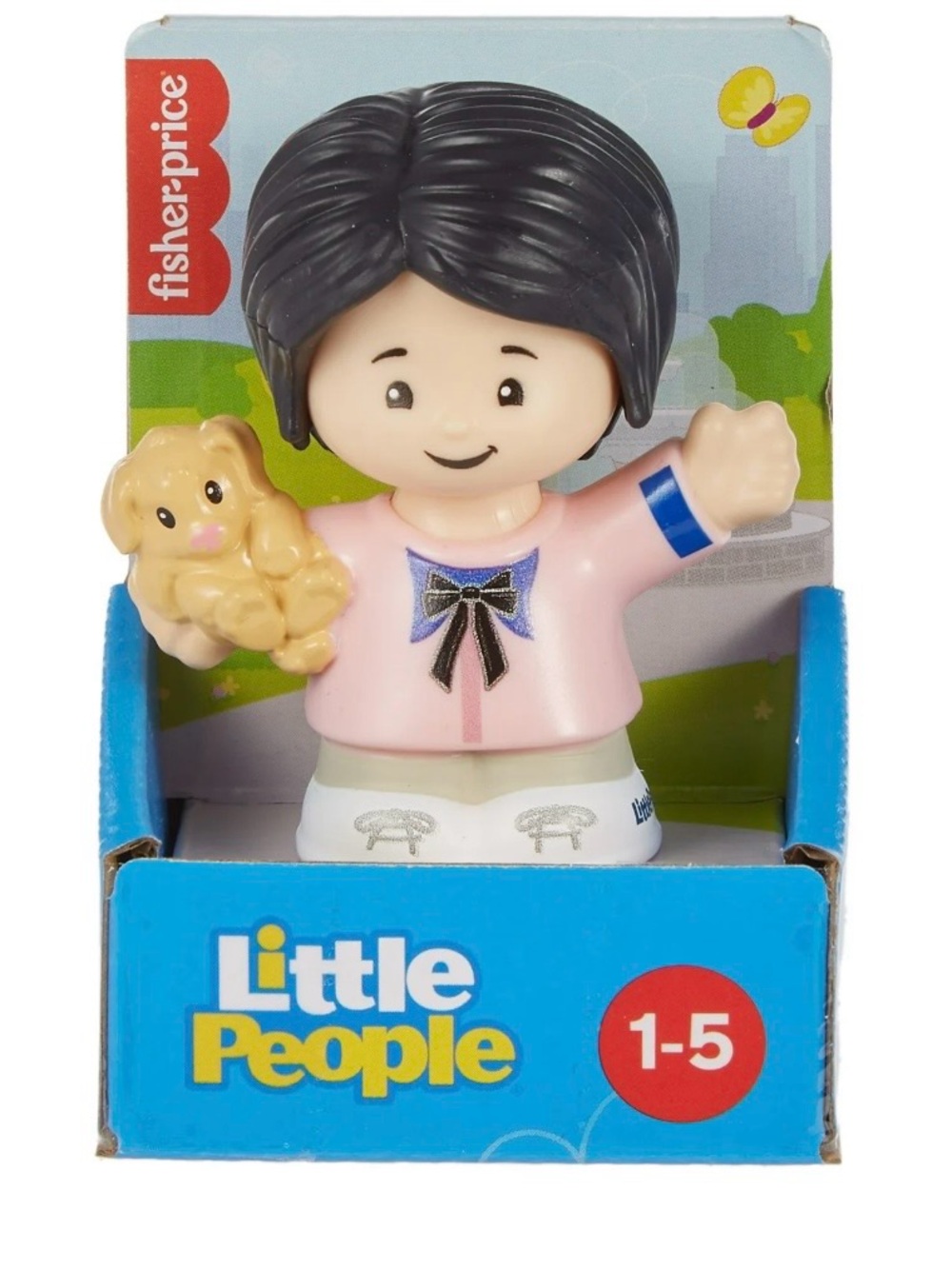 New Fisher-Price Little People Female Figure with Puppy Asian Girl Pink Shirt